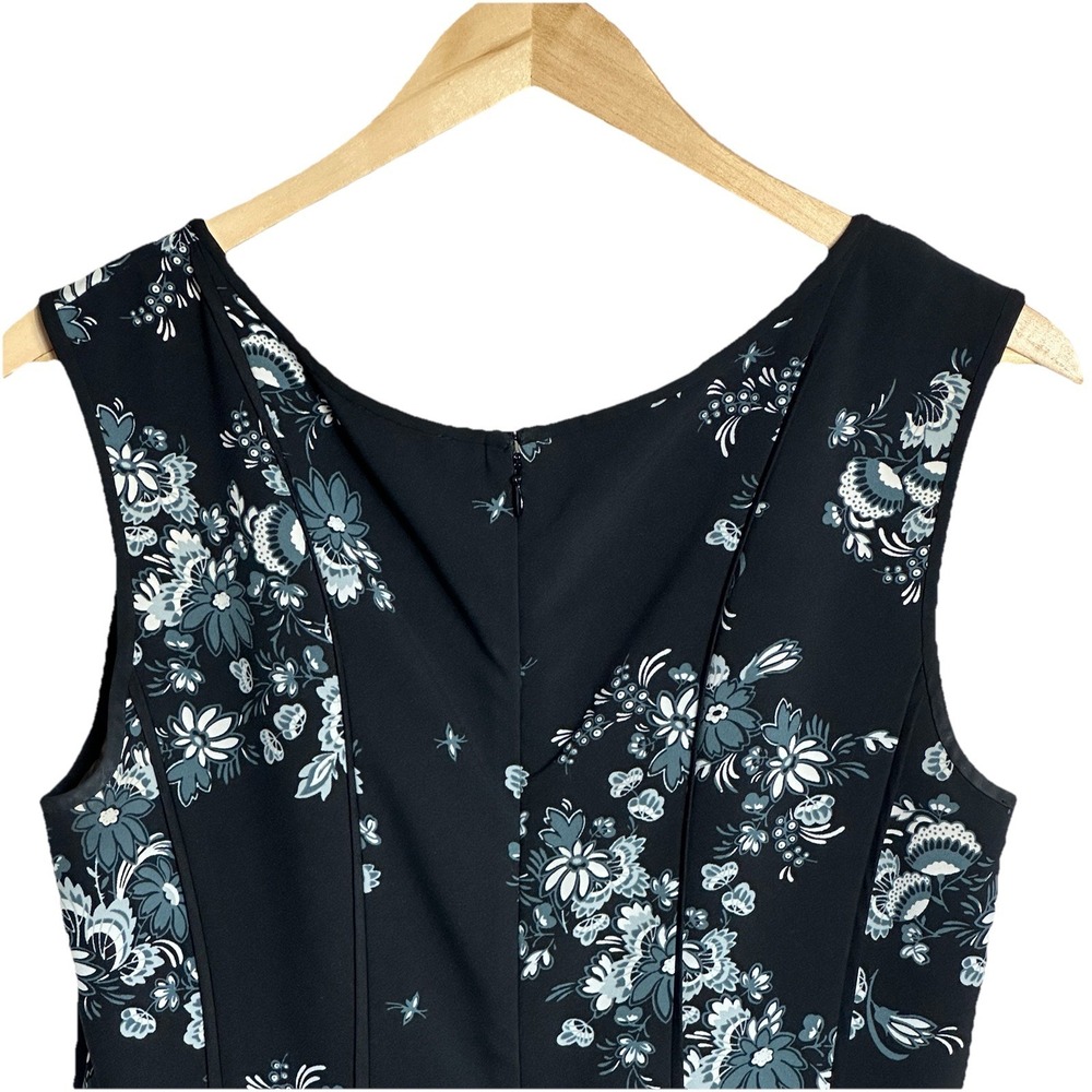 Ann Taylor Black Floral Midi Dress Women's Sz 10 Sleeveless Zip Up Round Neck - Picture 7 of 8